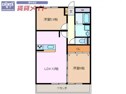 グリーンハイツ2(2LDK/1階)の間取り写真