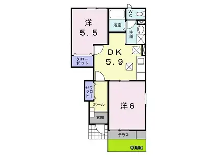 グリーンフィールドB(2DK/1階)の間取り写真