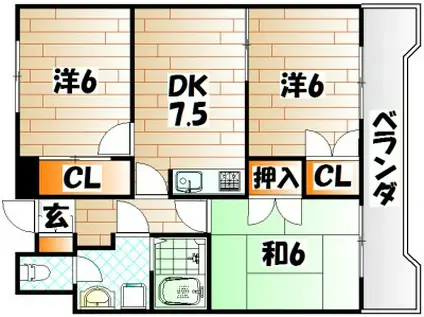 サンラビール小倉(3DK/8階)の間取り写真