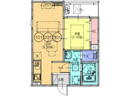 FSTYLE藤井寺道明寺1号館(1LDK/2階)の間取り写真