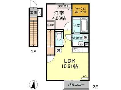 グランヴェールII(1LDK/2階)の間取り写真