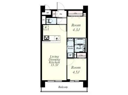フローリィ279(2LDK/9階)の間取り写真