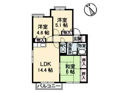 ミッドチェスターハウス B棟(3LDK/2階)の間取り写真