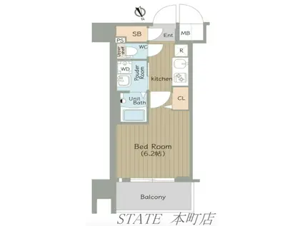 セオリー夕陽丘DOOR(1K/4階)の間取り写真