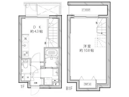 COEUR BLANC 大井町(1K/1階)の間取り写真