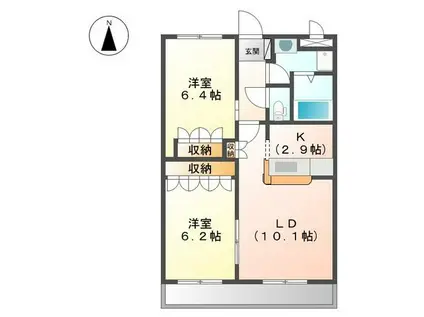 グラッチェII番館(2LDK/2階)の間取り写真