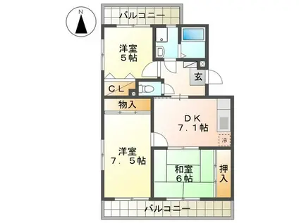 カルディア弐番館(3DK/3階)の間取り写真