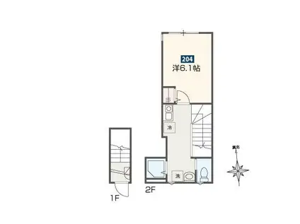 西武新宿線 小平駅 徒歩5分 2階建 新築(1K/2階)の間取り写真
