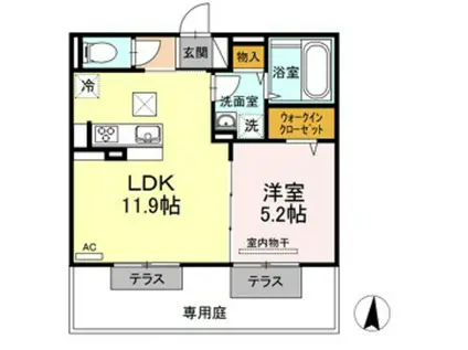 フローレス平田(1LDK/1階)の間取り写真