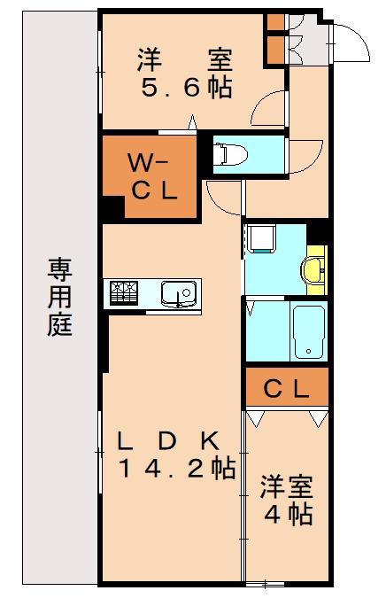 イオメール竹末(2LDK/1階)の間取り写真
