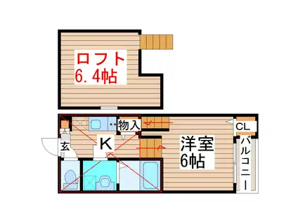 ハーモニーテラス岩切IV(1K/2階)の間取り写真