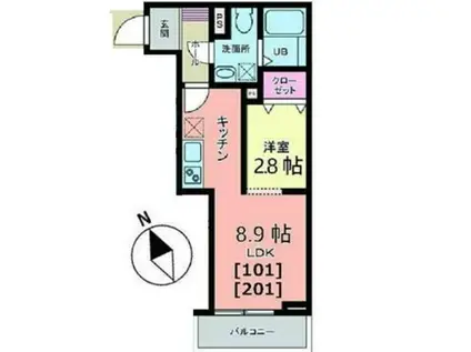 メリディアン泉パークタウン高森(1LDK/2階)の間取り写真