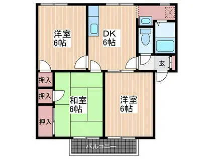 ハミングタウンAOKI B棟(3DK/2階)の間取り写真