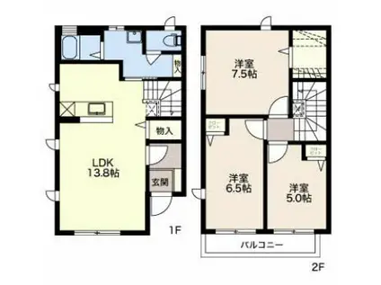 フォーレスモコ B棟(3LDK/1階)の間取り写真