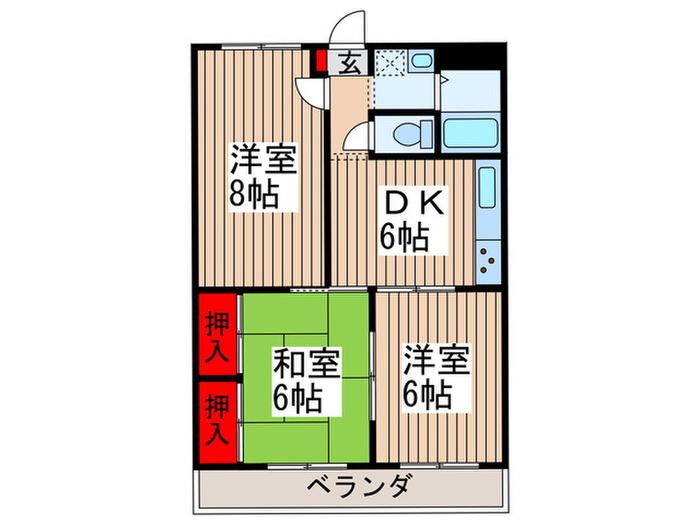 アメニティパレスワタナベ(3DK/1階)の間取り写真