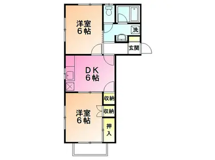 ベルシオン鶴川(2DK/2階)の間取り写真