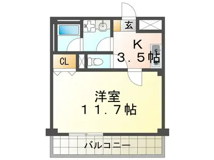 ルームズ学園北町(1K/5階)の間取り写真