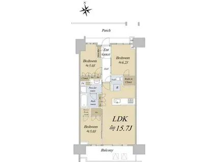 プラウド上野松が谷(3LDK/10階)の間取り写真