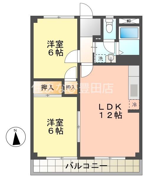 エスポア三好(2LDK/2階)の間取り写真