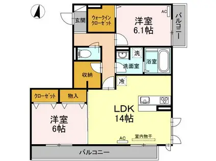 プレジール手城(2LDK/3階)の間取り写真