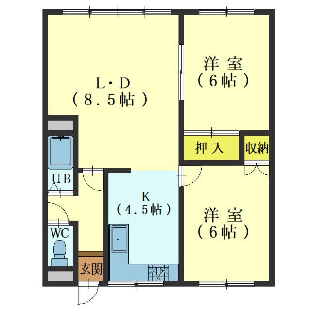 パレス神山(2LDK/1階)の間取り写真