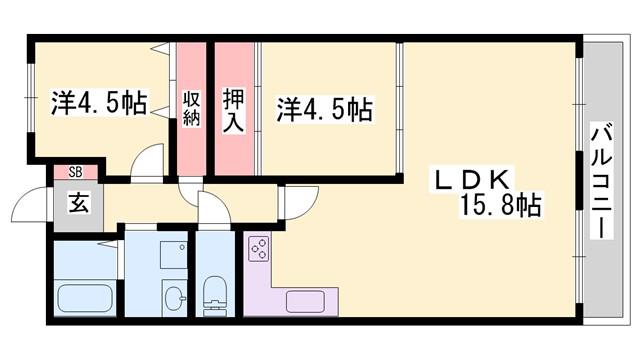 ジョイフル七松(2LDK/6階)の間取り写真