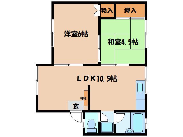 中津参番館B棟(2LDK/2階)の間取り写真