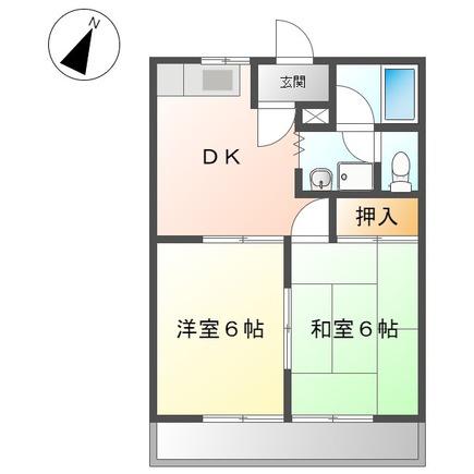 アイランドハイム(2DK/2階)の間取り写真