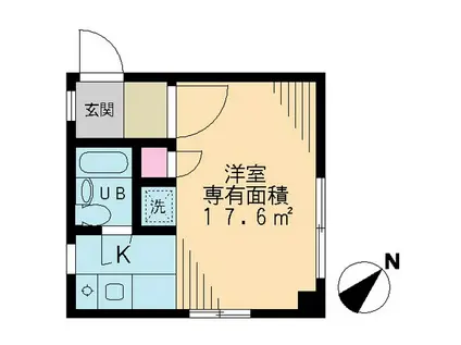東急東横線 祐天寺駅 徒歩4分 敷無 オートロック 室内洗濯機(1K/1階)の間取り写真