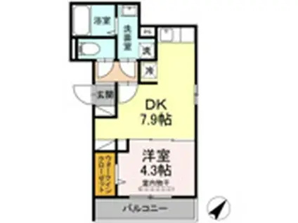 ウィングス(1DK/1階)の間取り写真