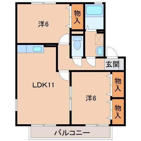 シンフォニータウンI A棟(2LDK/2階)の間取り写真