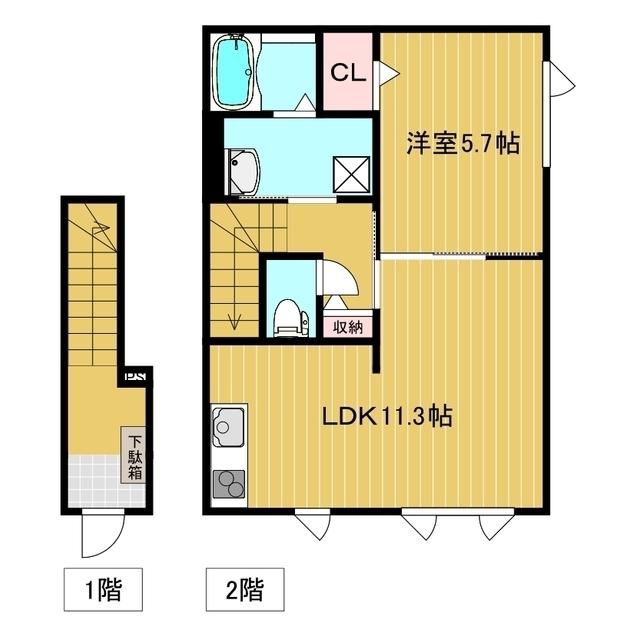 クレールわがや(1LDK/2階)の間取り写真