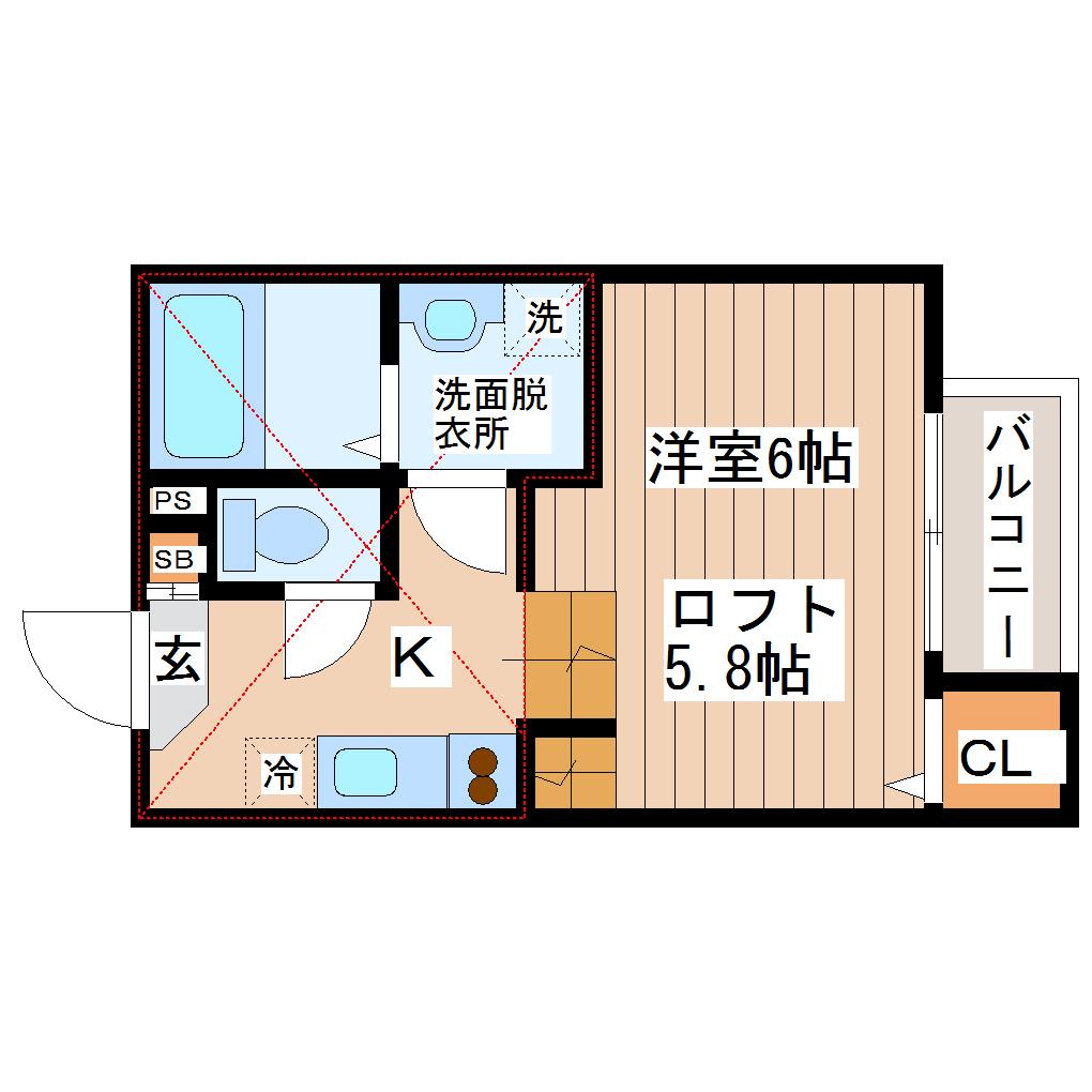 PRIMEFLAT M(1K/1階)の間取り写真