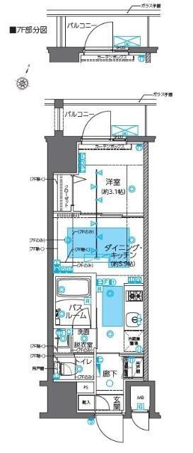 ZOOM神田(1DK/7階)の間取り写真