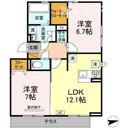 ルーエB(2LDK/1階)の間取り写真