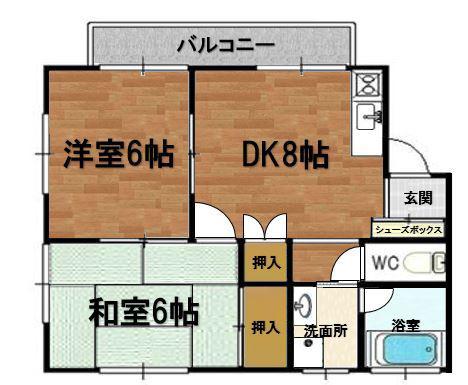 エクセレント大谷(2DK/2階)の間取り写真
