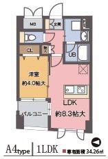 ラ・シャルム江坂(1DK/4階)の間取り写真