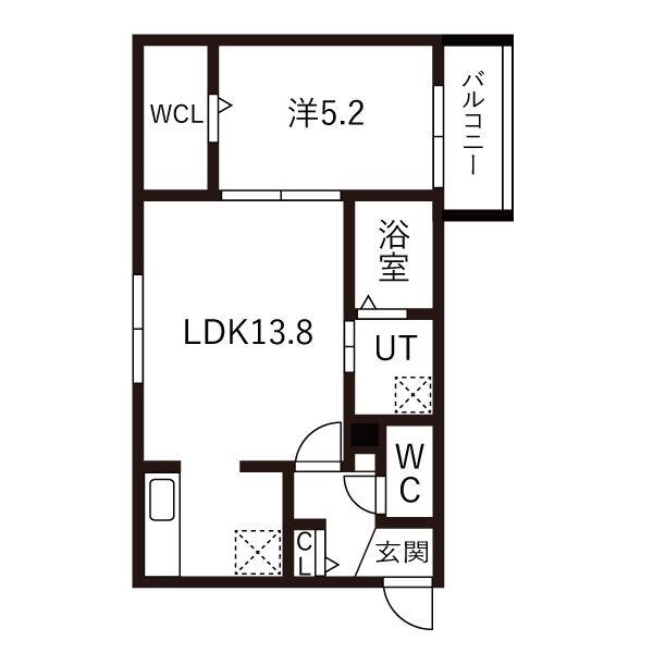 CASA CUORE 千歳(1LDK/3階)の間取り写真