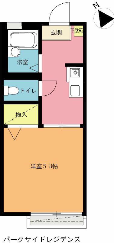 パークサイドレジデンス(1K/2階)の間取り写真