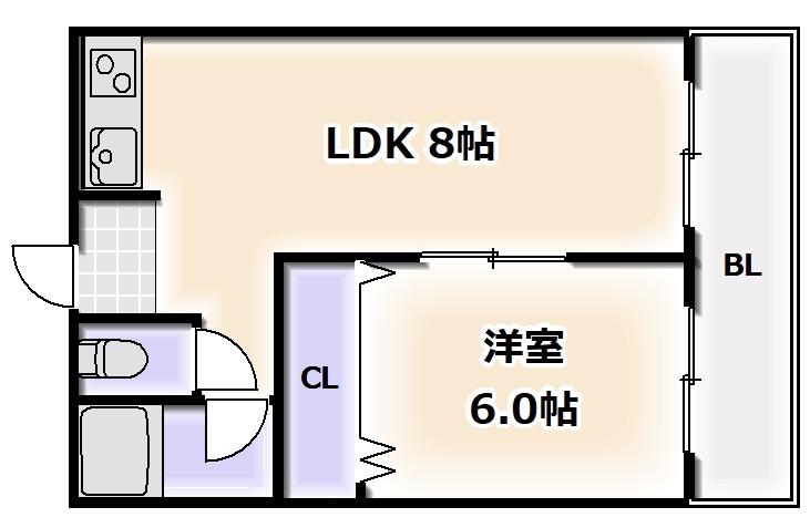第2難波マンション(1LDK/3階)の間取り写真