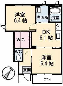 JR宇野線 久々原駅 徒歩16分 2階建 築18年(2DK/1階)の間取り写真
