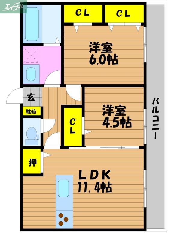 ディア・べルジュII(2LDK/2階)の間取り写真