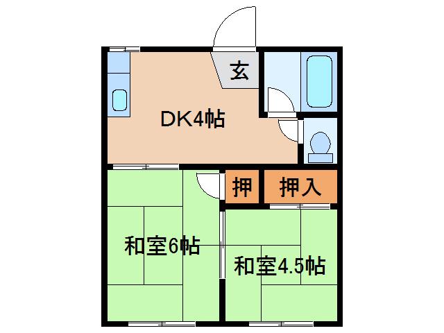 ハイコーポ有原(2K/1階)の間取り写真