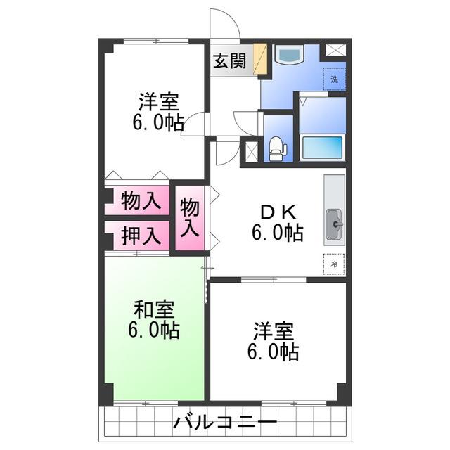 JR和歌山線 下井阪駅 徒歩19分 3階建 築25年(3DK/1階)の間取り写真