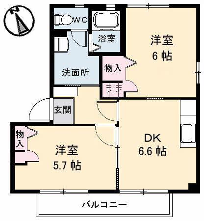 ダンデライオン A棟(2DK/2階)の間取り写真