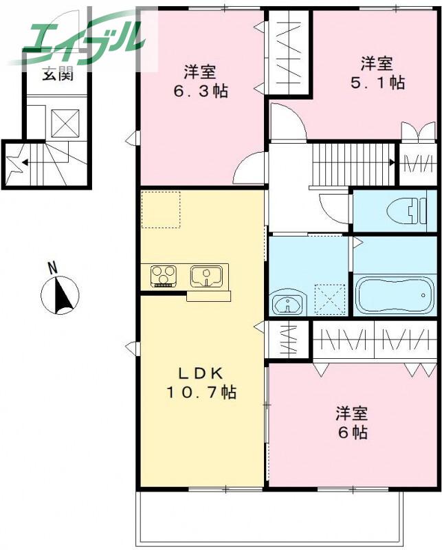 ユアメゾン益野 A(3LDK/2階)の間取り写真