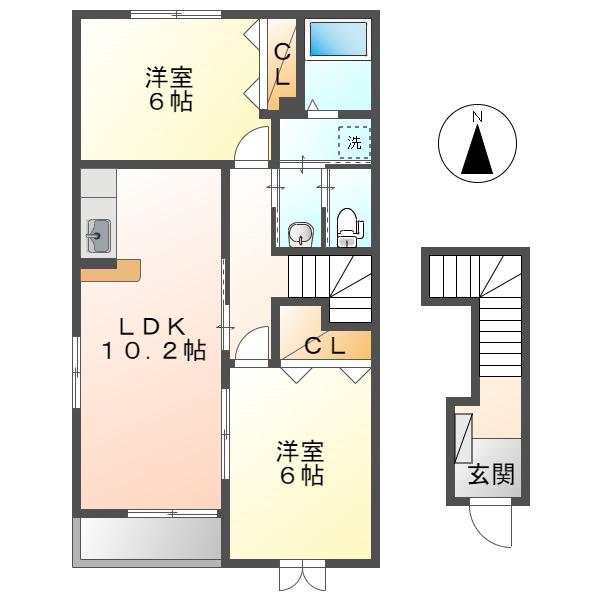 グランシャリオ(2LDK/2階)の間取り写真
