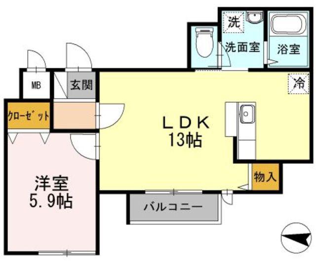 ソレイユ柏木(1LDK/2階)の間取り写真