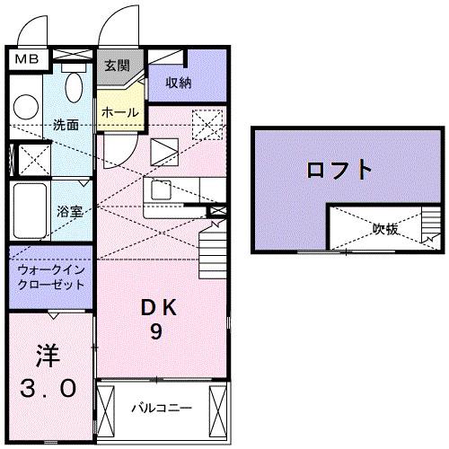 フローラミルト(1DK/2階)の間取り写真