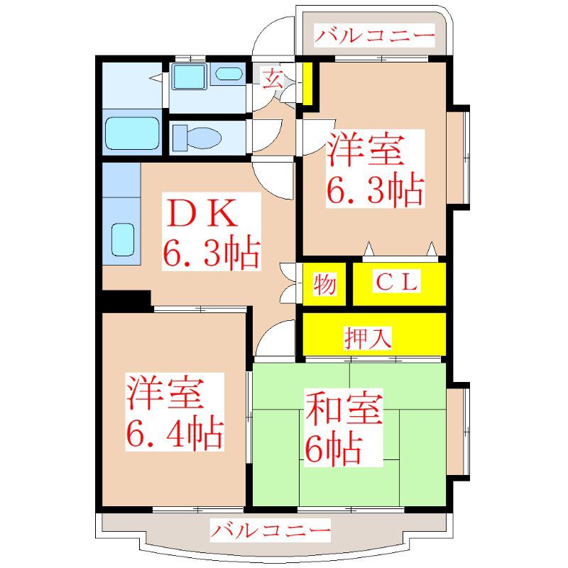 フルールM(3DK/1階)の間取り写真